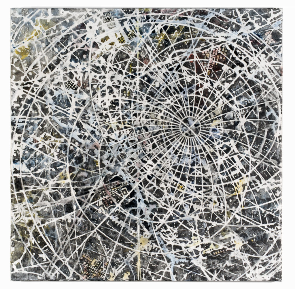 1. Goldsleger, Interference, 2016, mixed media on linen, 36 x 36 inches