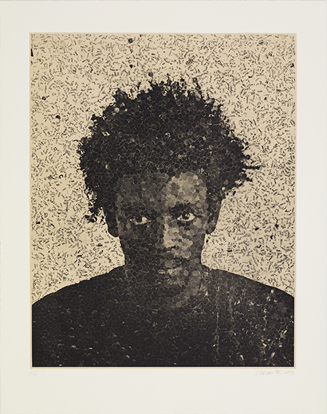 Vik Muniz "Jorge" photogravure on silk collé Vic Muniz Jorge photogravure on silk colle 52 1/4" x 41 1/2" 2003 copyright USF Graphicstudio Photo: Will Lytch