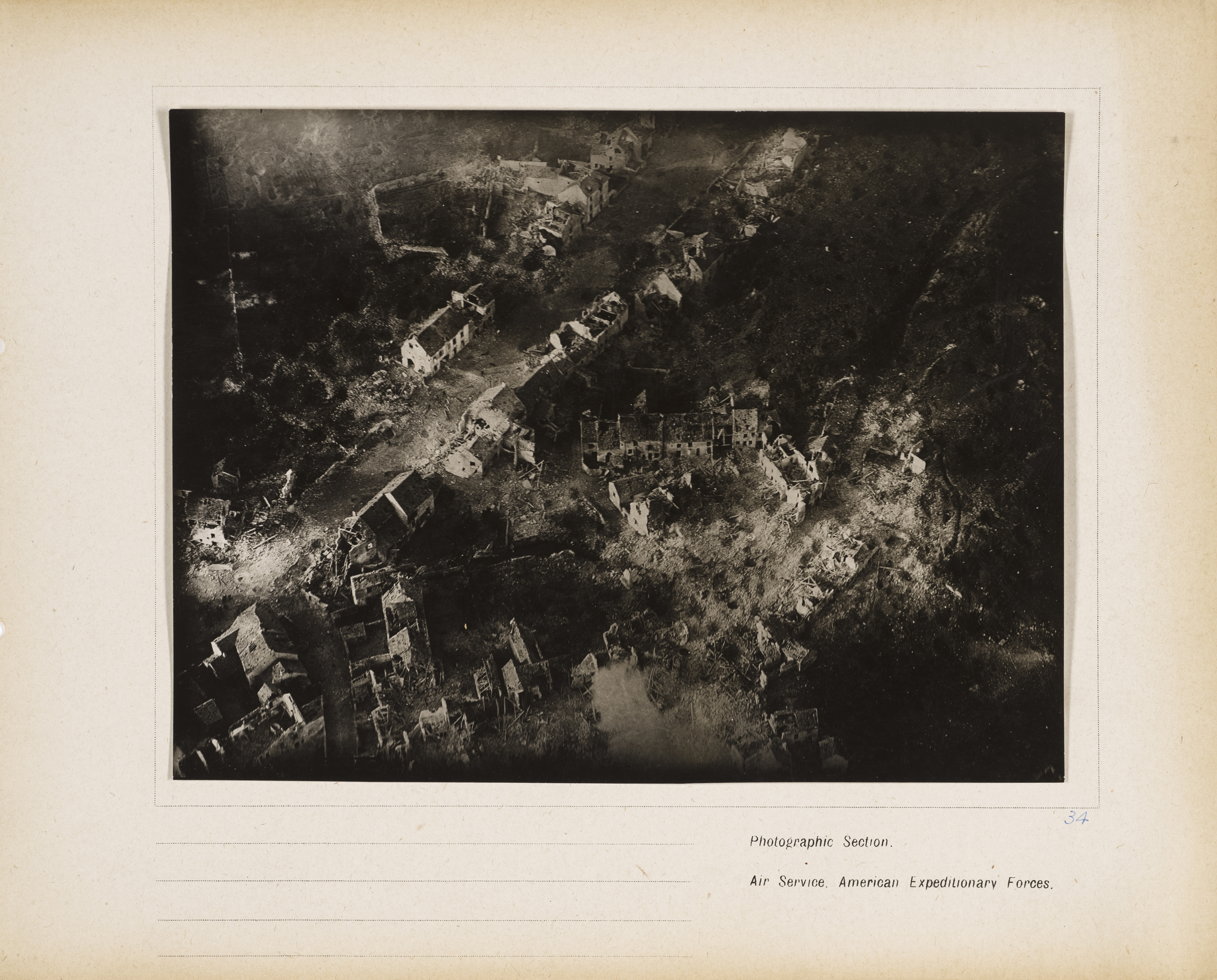 Gelatin silver print, from loose-leaf album of aerial photographs from the Photographic Section, Air Service, American Expeditionary Forces, World War I . The Art Institute of Chicago, gift of William Kistler. © 2014 The Estate of Edward Steichen/Artists Rights Society (ARS), New York.