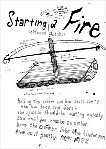 Essential Knowledge: Starting a Fire, 2012-14, 23 x 17 inches, ink on paper