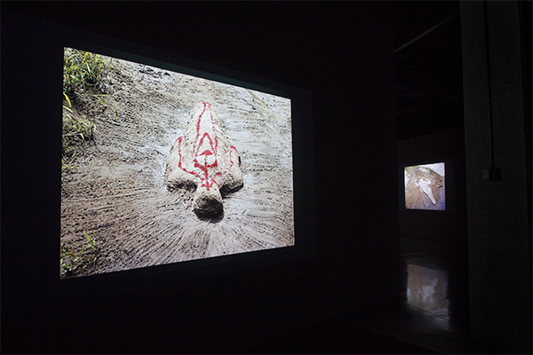 Ana Mendieta Left: Ana Mendieta, Nature Inside, 2015, Produced and edited by Raquel Cecilia, Blu Ray/color, sound, 8 min. © Corazón Pictures, LLC. Right: Ana Mendieta, Silueta de Arena, August 1978, Iowa, Super 8 film, color, silent, 1 min. 33 sec., Filmwork No. 65. © The Estate of Ana Mendieta Collection, LLC. Courtesy Galerie Lelong, New York. Installation photograph by Amber White.