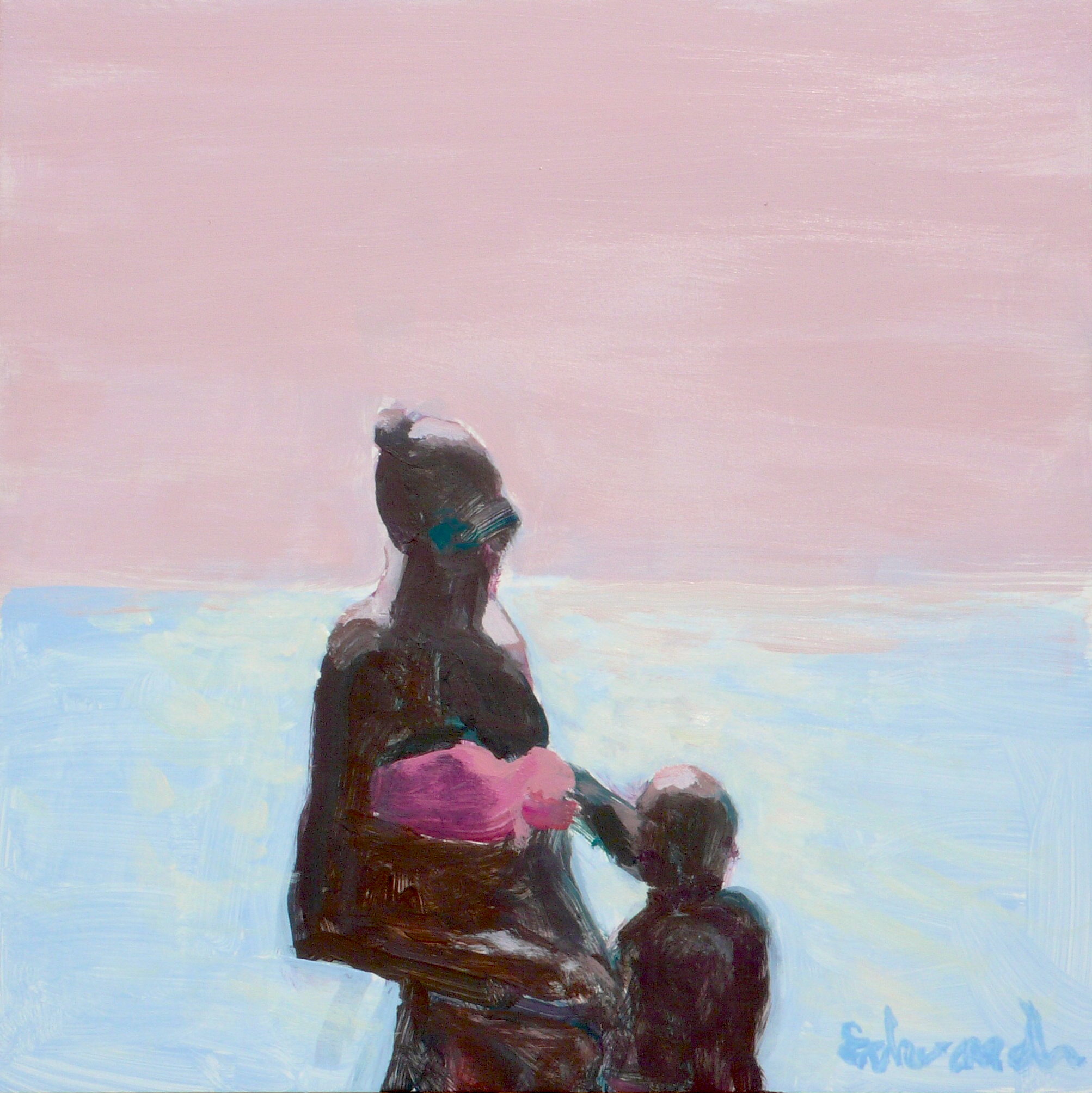TWO FIGURES, 16 X 16 INCHES, ACRYLIC : BOARD Herb Edwards, "Two Figures", Acrylic-Board, 16"x16"