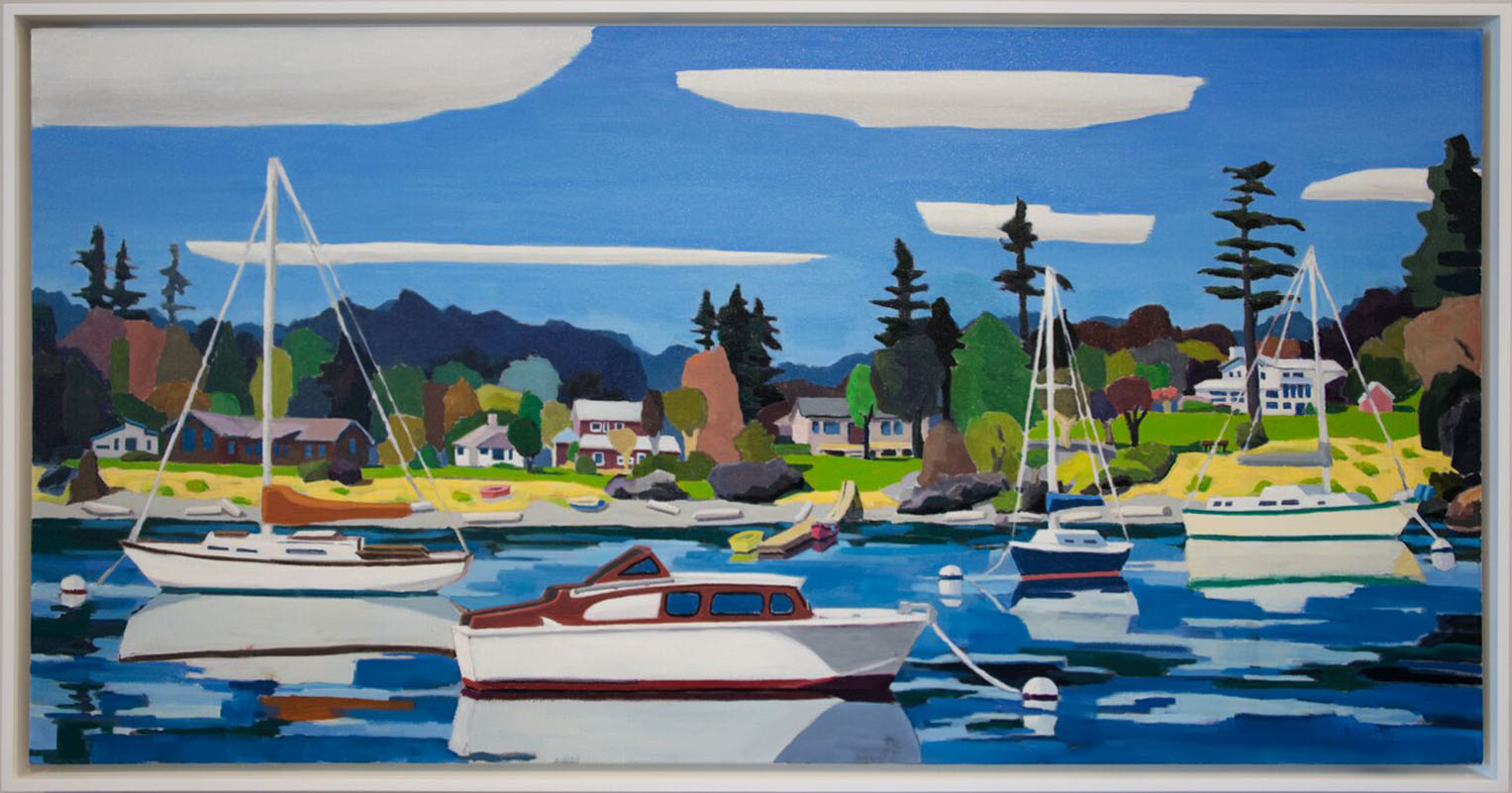 framed fivecloudsfridayharbor David Ridgway "Five Clouds Friday Harbor" 24 x 48 Oil on Canvas