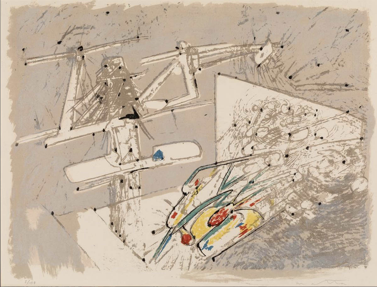 Roberto Matta Echaurren (called Matta), ‘Cosmicstrip IV,’ 1959, from the series ‘Cosmicstrip,’ plate 4, ed. 13/50, color etching.⠀