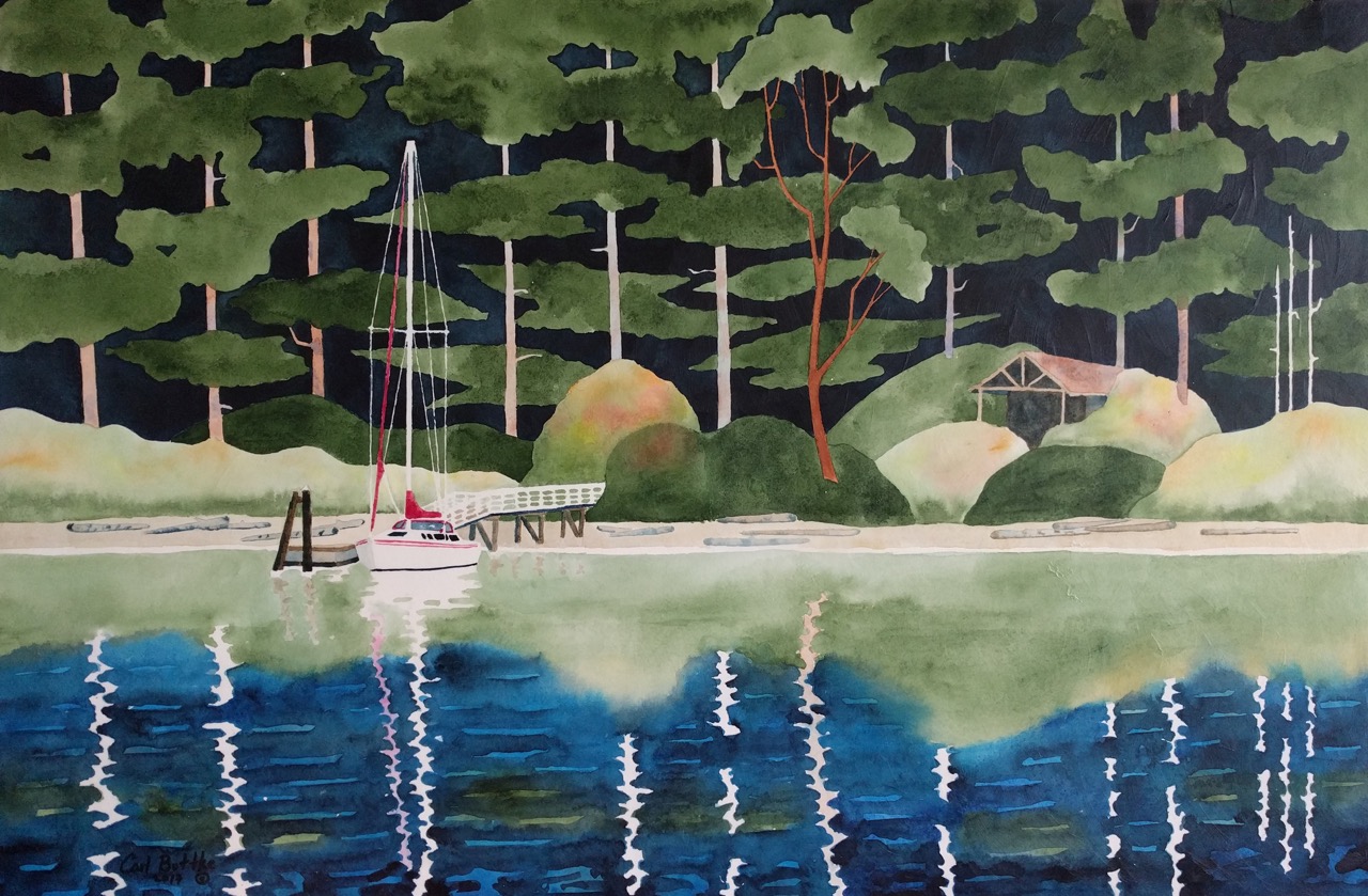 Shaw Island 3 “Reflections of Summer”, Watercolor, 20 x 30 inches, 2017